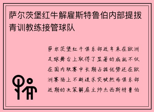 萨尔茨堡红牛解雇斯特鲁伯内部提拔青训教练接管球队